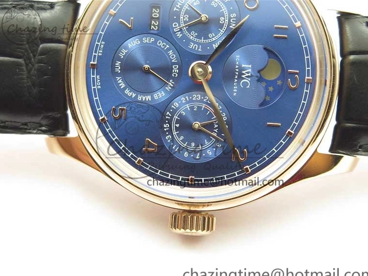 MIROTIME 0223 Premium Portugieser Perpetual Calendar IW503302 RG V9F 1:1 Best Edition Blue Dial on Black Leather Strap A 7098